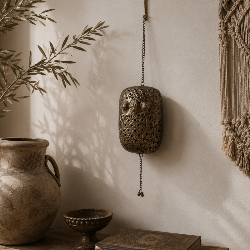 "Owl of Light" Hanging Metal Lantern
