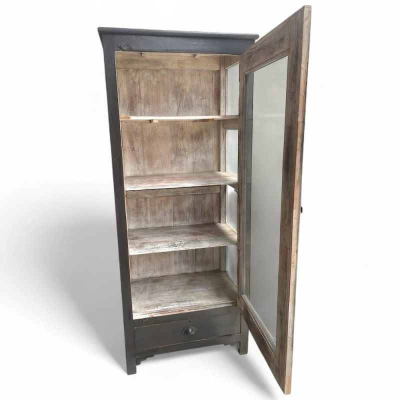 Vintage Glass-Front Wooden Cabinet