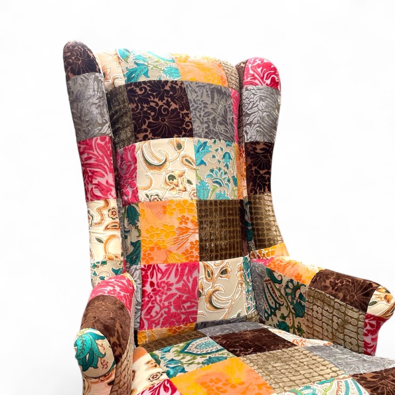 Velvet Patchwork Wingback Armchair