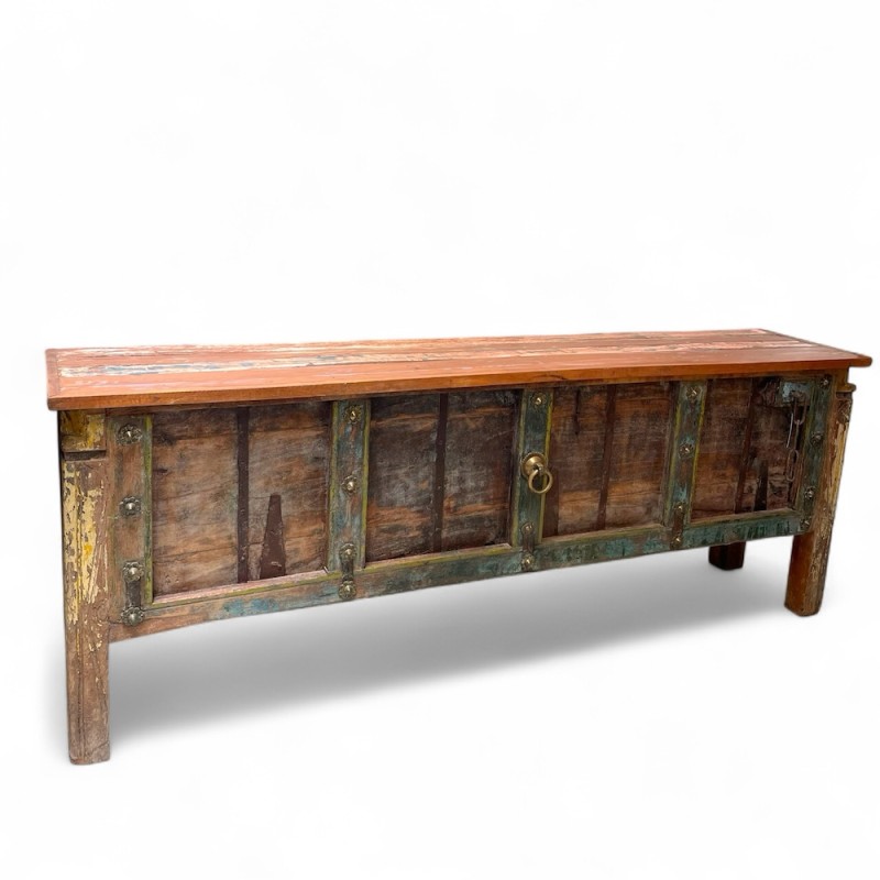 Rustic Teak Console with Antique Door Panels