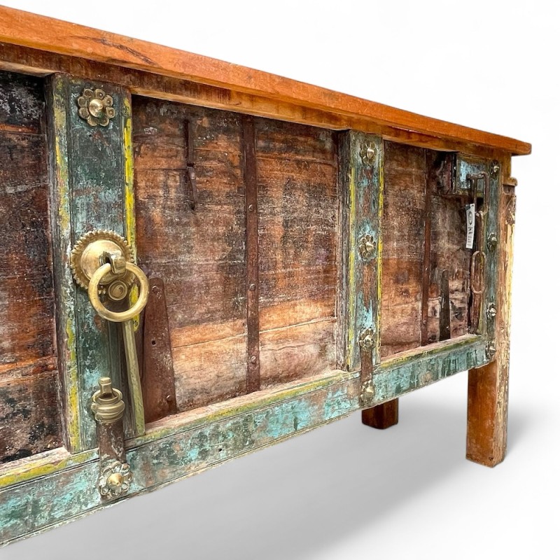 Rustic Teak Console with Antique Door Panels