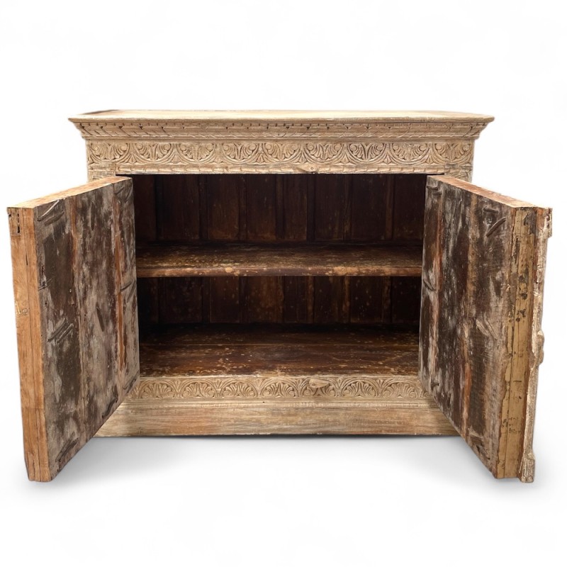 Hand-Carved Indian Sideboard with Sunburst Motif