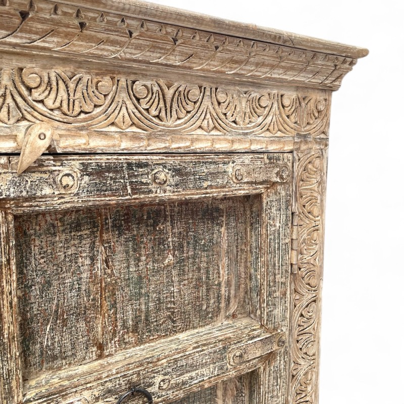 Hand-Carved Indian Sideboard with Sunburst Motif