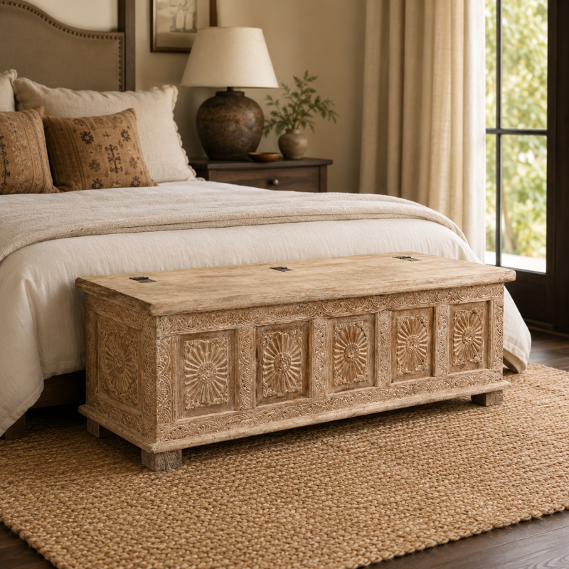 Whitewashed Wooden Storage Chest