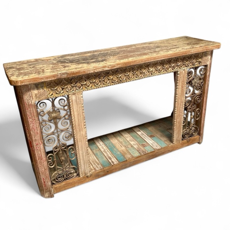 Vintage Wood Console with Iron Accents