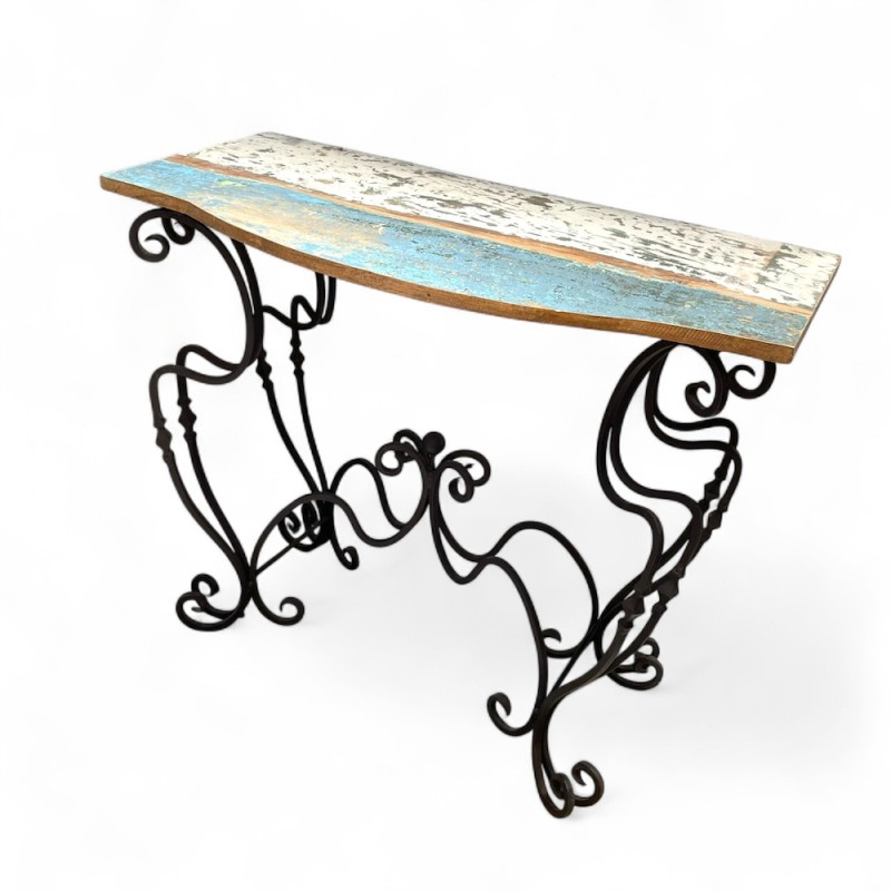 Wrought Iron Console with Reclaimed Wood Top