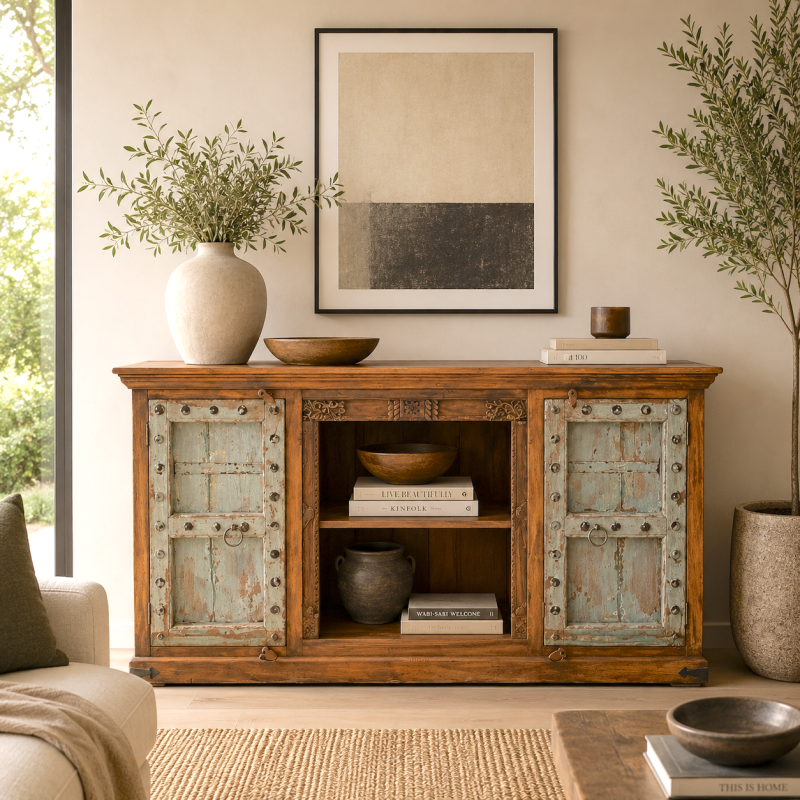 Wooden Sideboard with open shelves