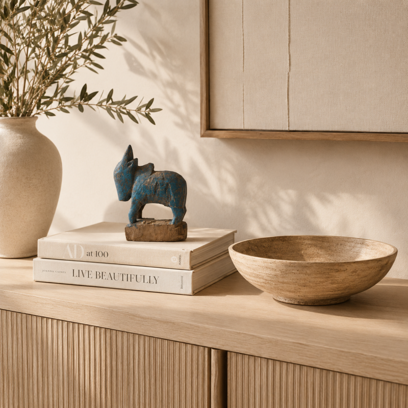 Hand-Carved Wooden Bull Figures