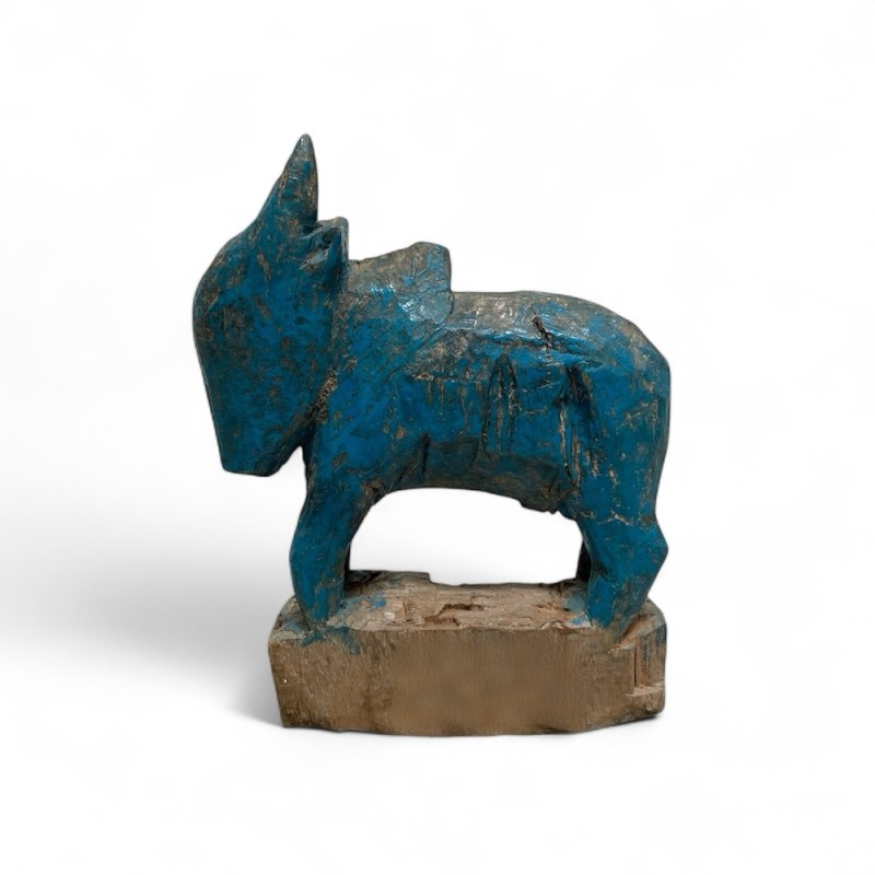 Hand-Carved Wooden Bull Figures