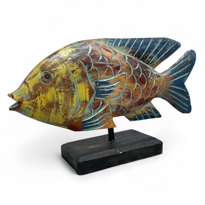 Colorful Hand-Carved Fish Statue