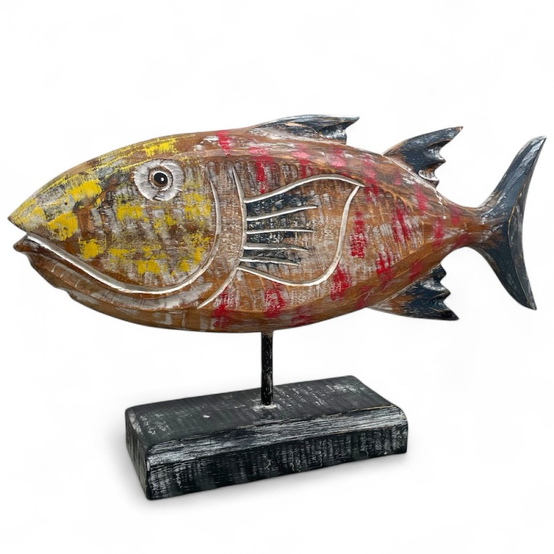 Painted Wooden Fish Sculpture 
