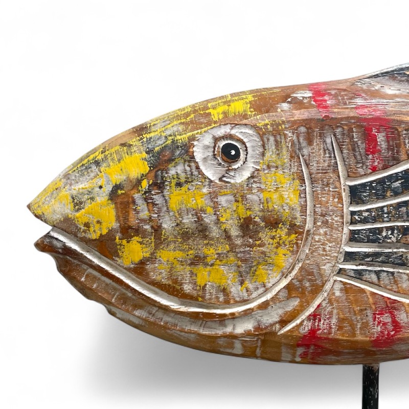 Painted Wooden Fish Sculpture 