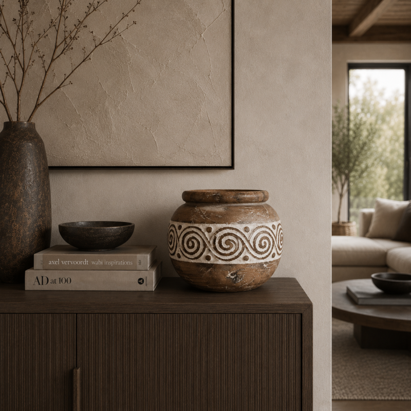 Hand-Carved Wooden Tribal Storage Vessel