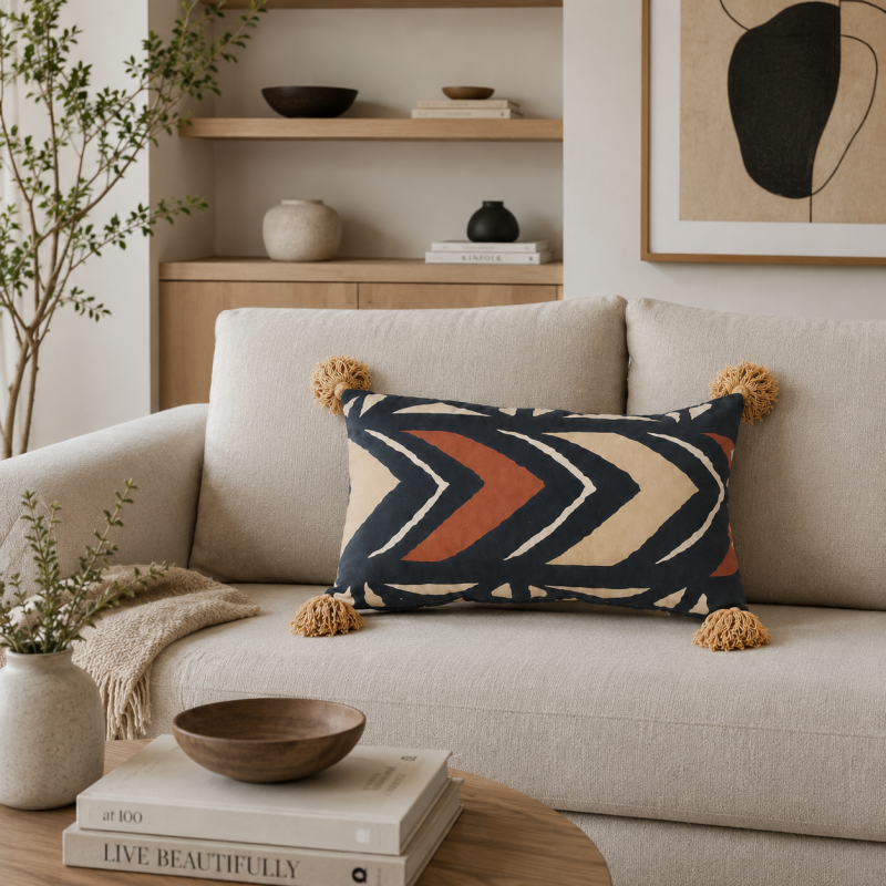 Geometric Cushion with Tassels