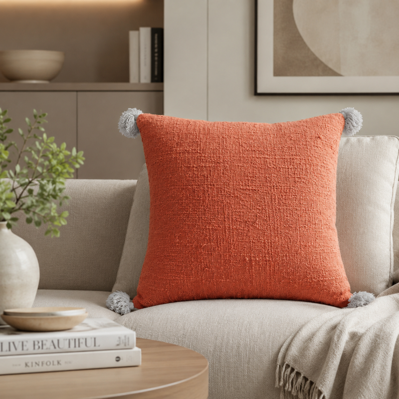 Rustic Terracotta Pillow with Tassels