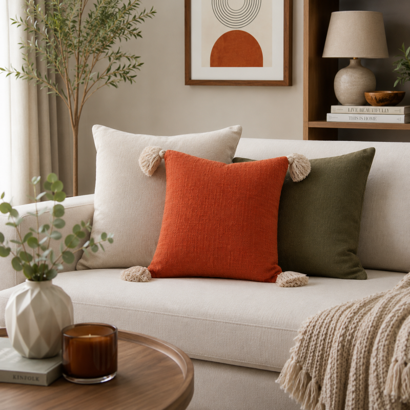 Rustic Terracotta Pillow with Tassels