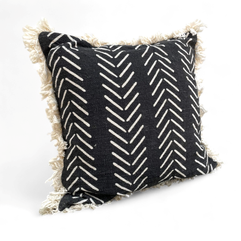   Black Chevron Pattern Cushion Cover with Fringe