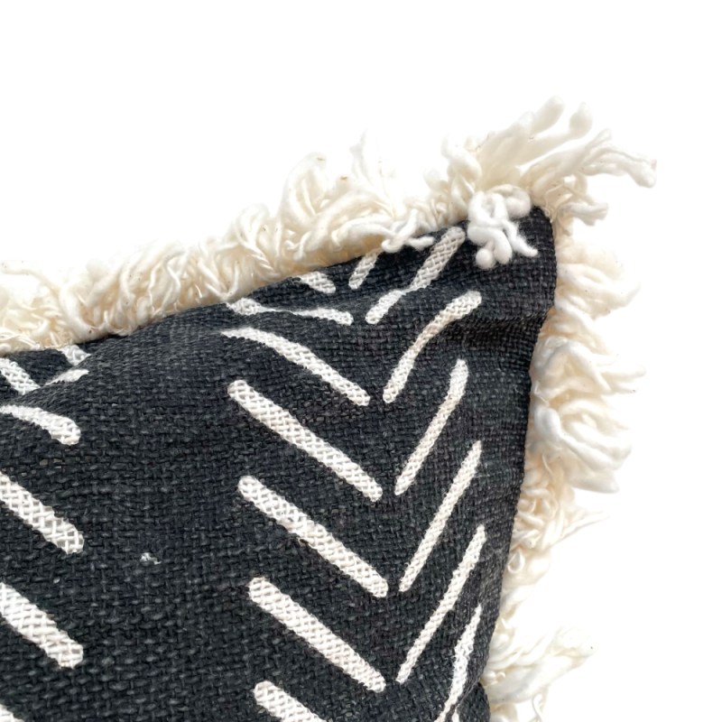   Black Chevron Pattern Cushion Cover with Fringe