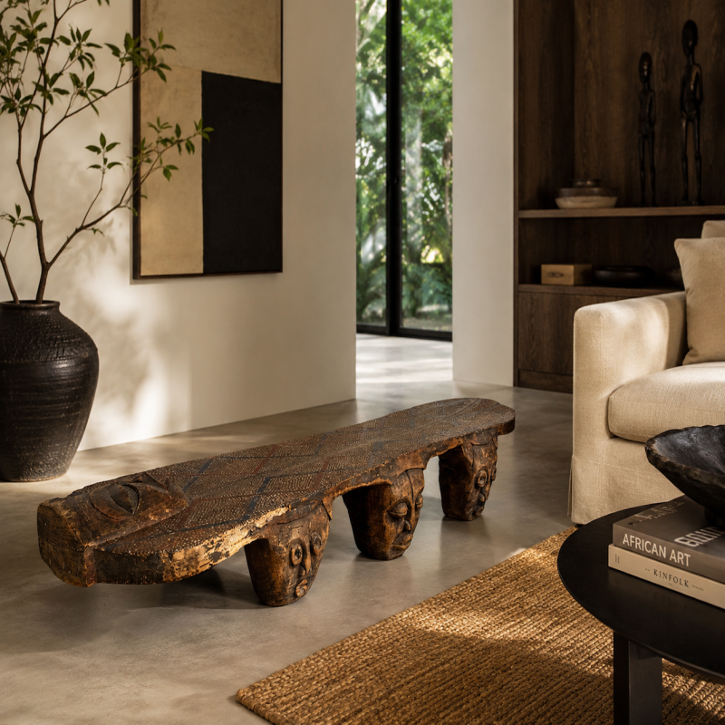 Hand-Carved Tribal Bench