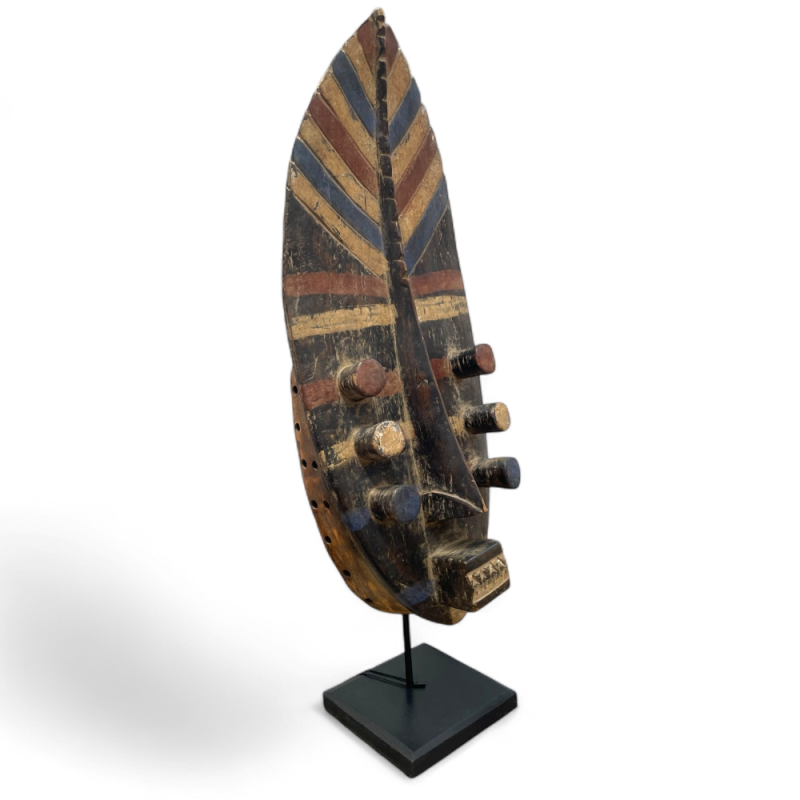 African Tribal Painted Mask on Stand