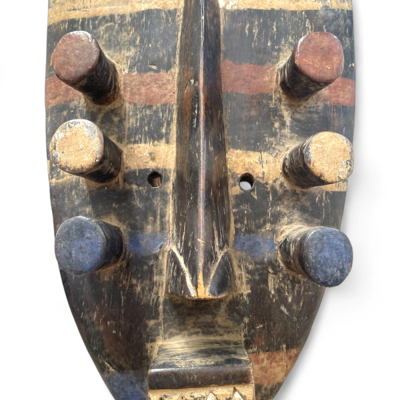 African Tribal Painted Mask on Stand