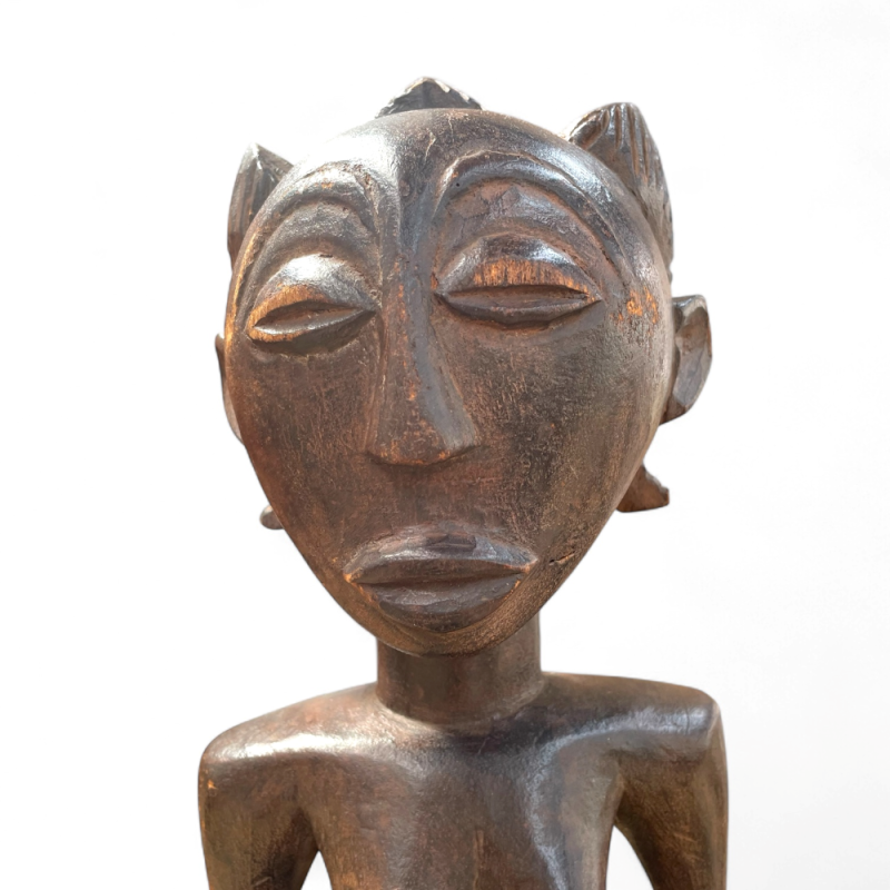 Hand-Carved Kneeling Female Figurine Holding Bowl
