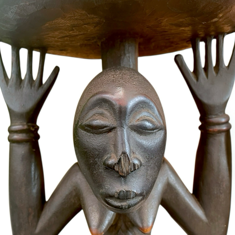 Hand-Carved African Stool with Female Figure