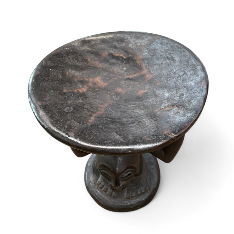 Hand-Carved African Stool with Female Figure