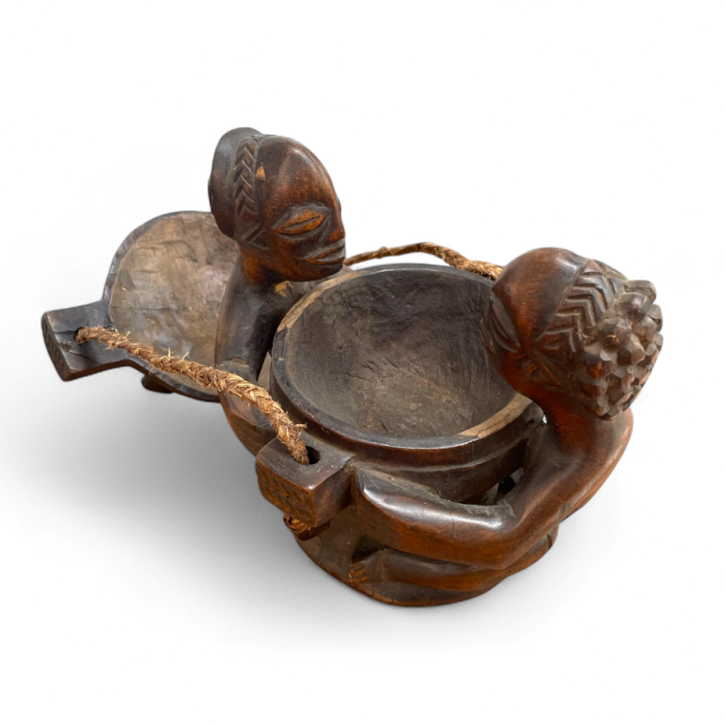  Hand-Carved African Bowl with Figurative Handles