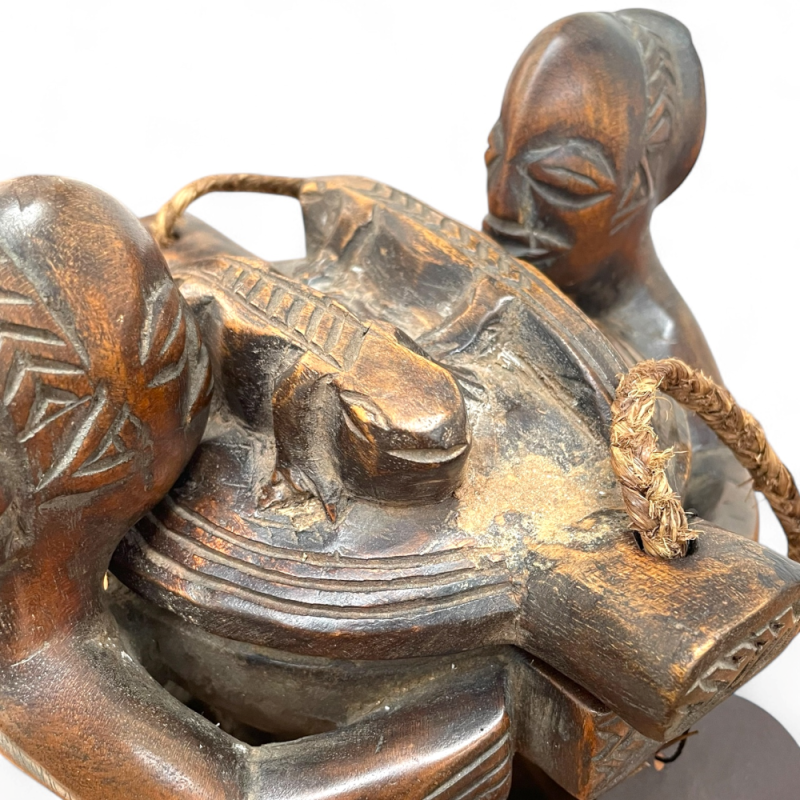  Hand-Carved African Bowl with Figurative Handles