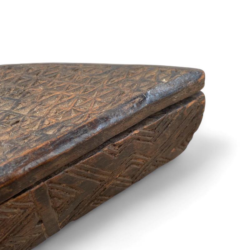 Carved African Wooden Box with Geometric Patterns