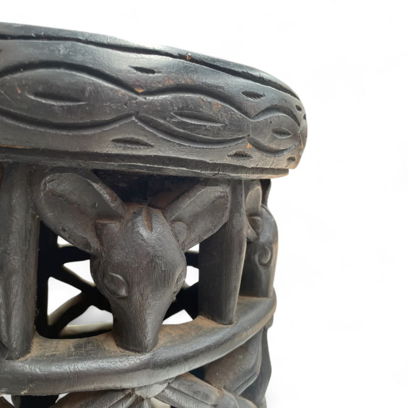 African Carved Stool with  Mouse Motifs