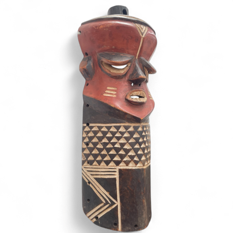 Tribal Carved Mask with Geometric Pattern