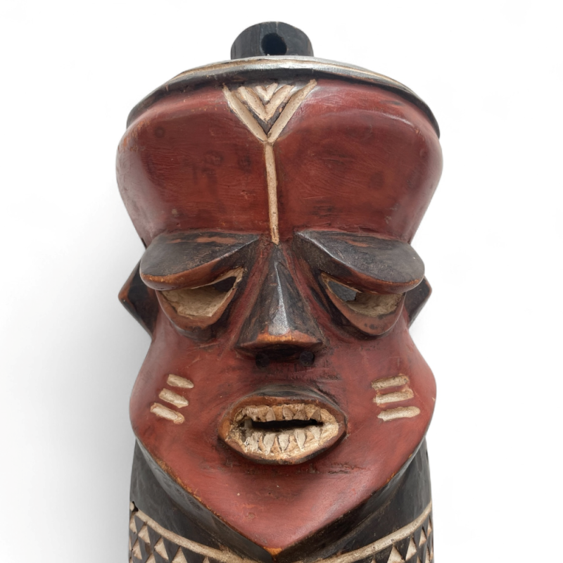 Tribal Carved Mask with Geometric Pattern