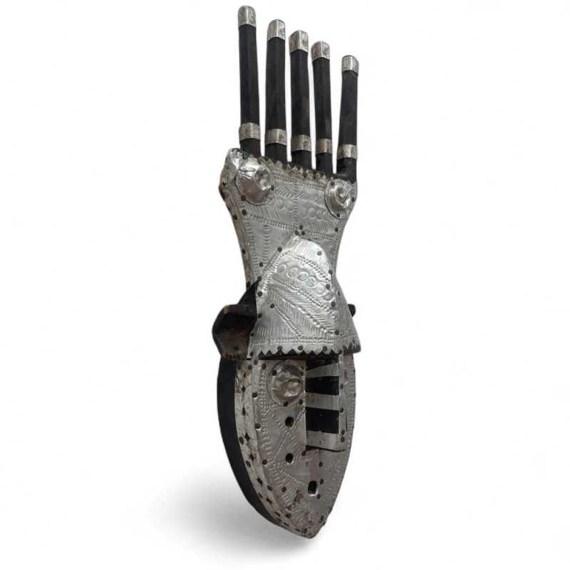 Silver Inlay African Mask with Horn Motif