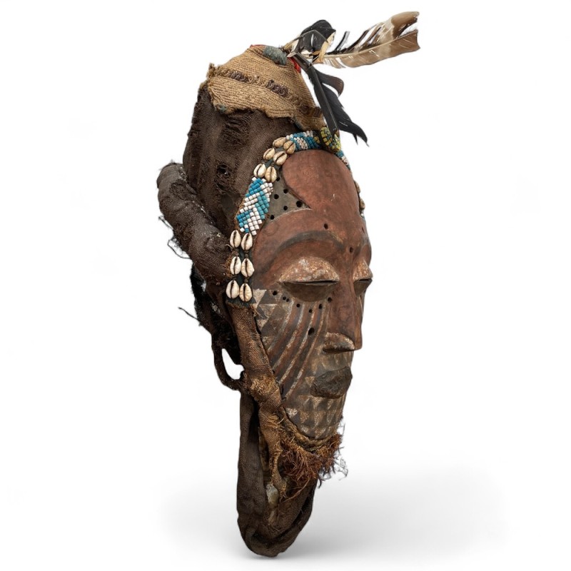  Tribal Mask with Beads and Feathers 