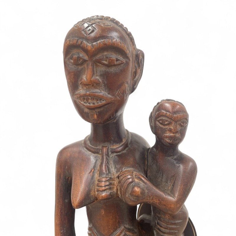 Mother and Child Tribal Wood Statue