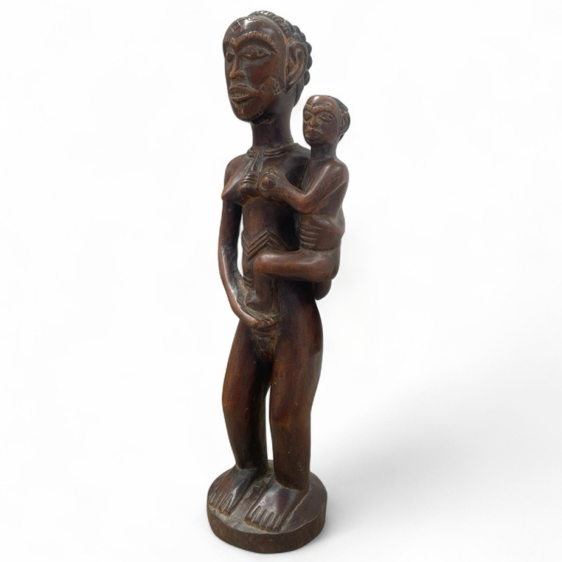 Mother and Child Tribal Wood Statue