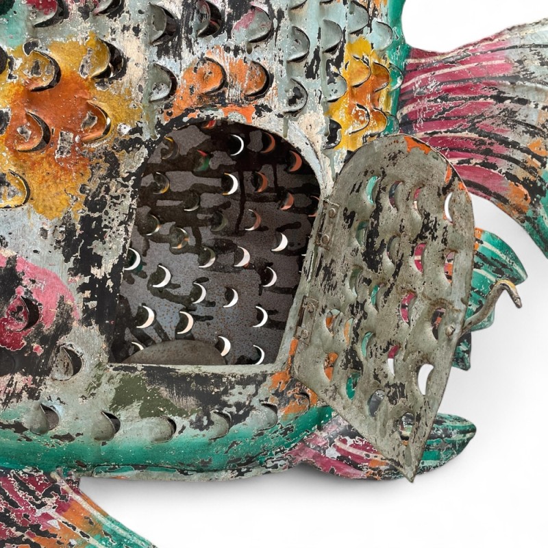 Hand-Painted Recycled Metal Fish Lantern