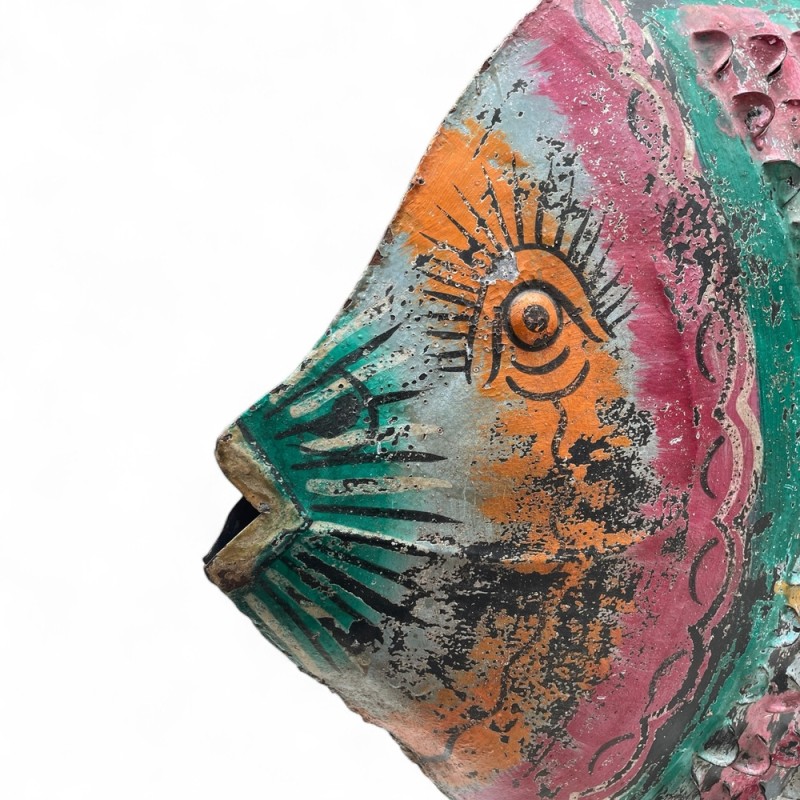Hand-Painted Recycled Metal Fish Lantern