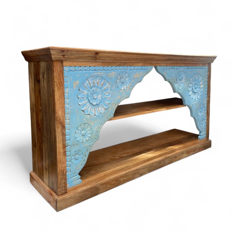Hand-Carved Blue Floral Console Table