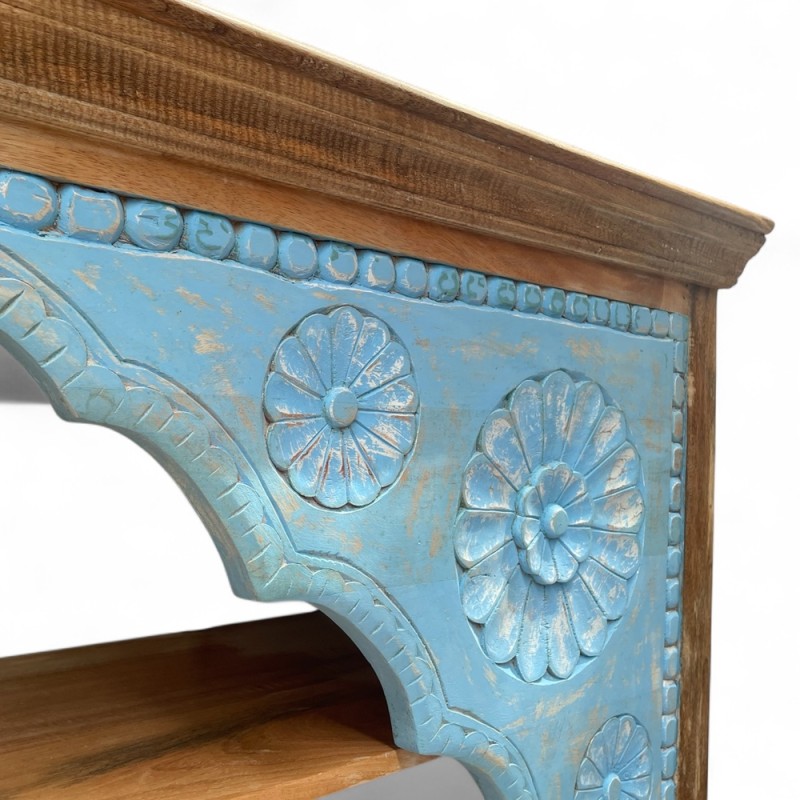 Hand-Carved Blue Floral Console Table