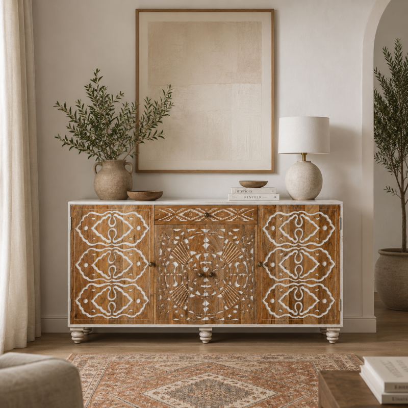 Carved Mango Wood Sideboard