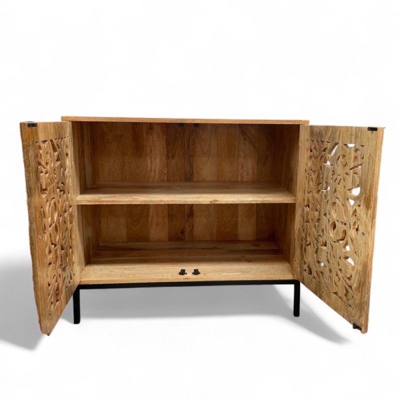 Carved Teak Sideboard with Flora Mandala Design 