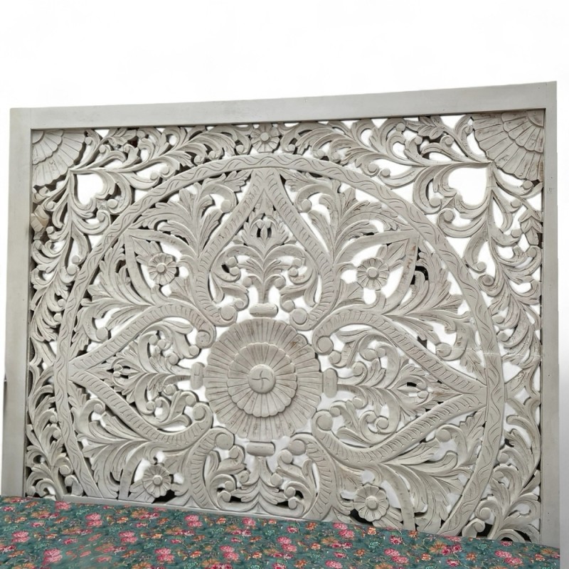 Carved Wooden Headboard – Floral Mandala Design