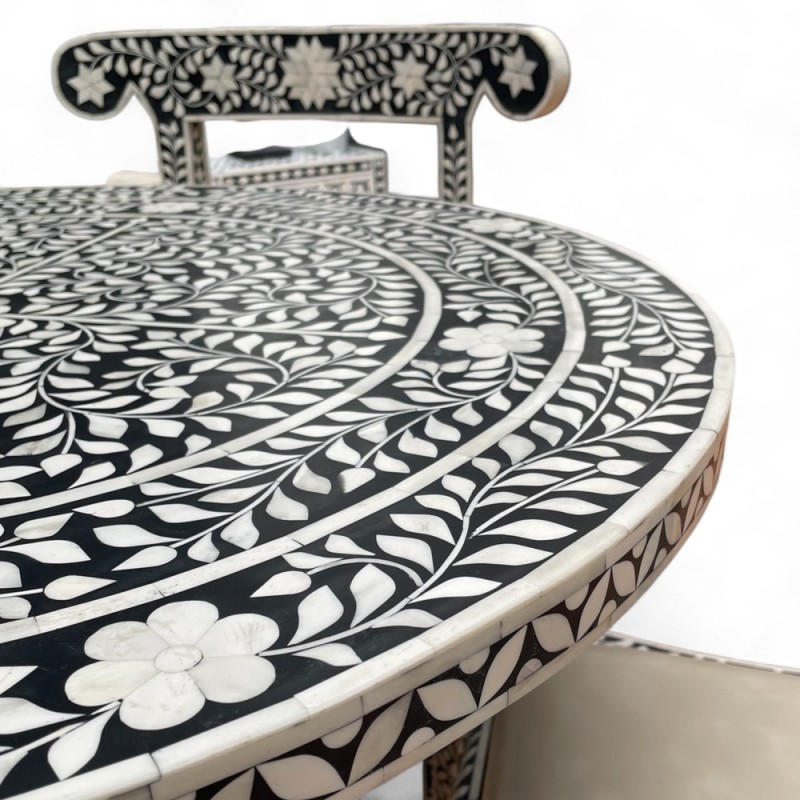 Bone Inlay Dining Set – Floral Vine Pattern