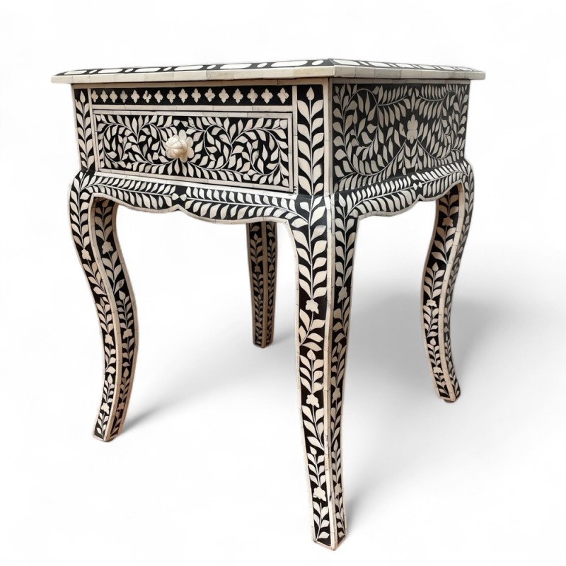 Black Inlay Floral Nightstand