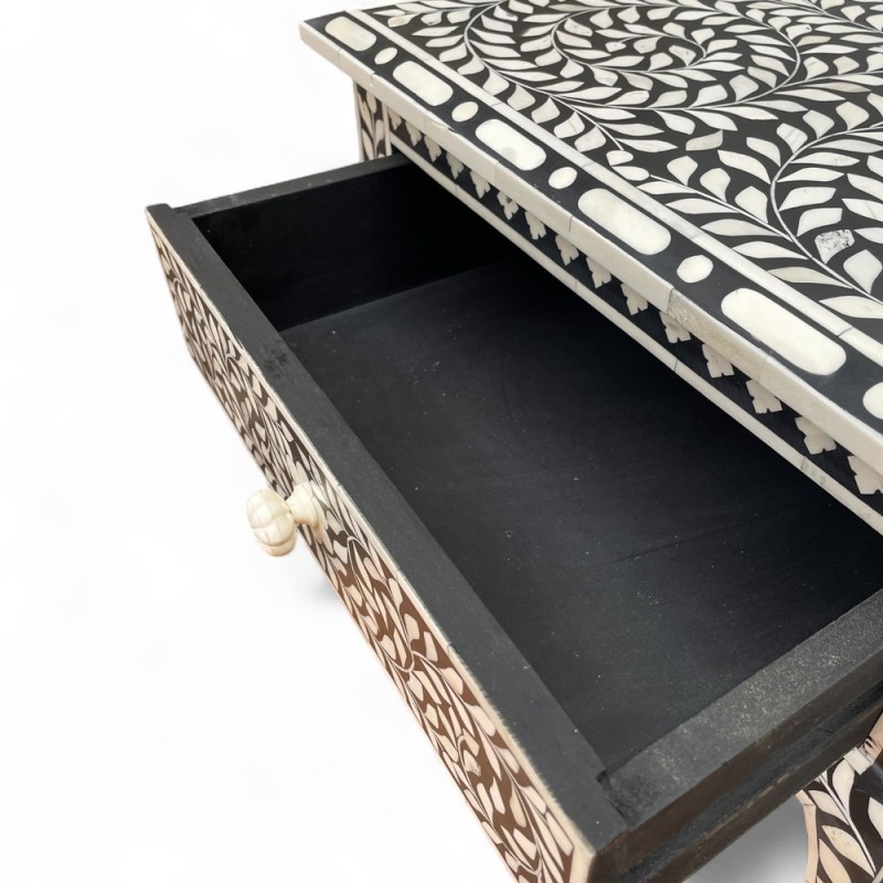Black Inlay Floral Nightstand