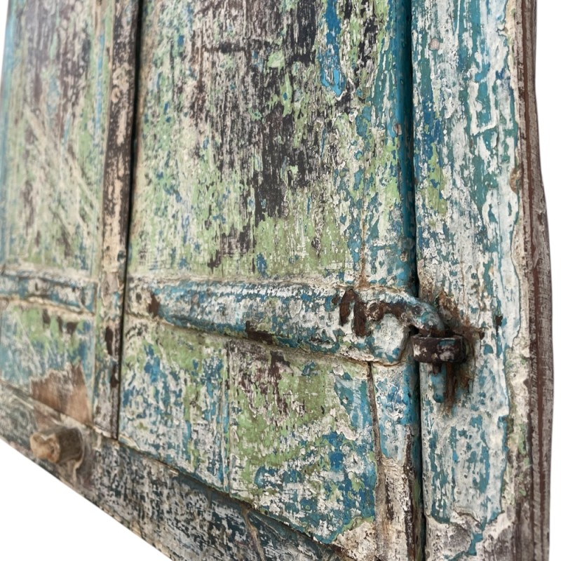 Antique Indian Window Frame Mirror with Distressed Patina