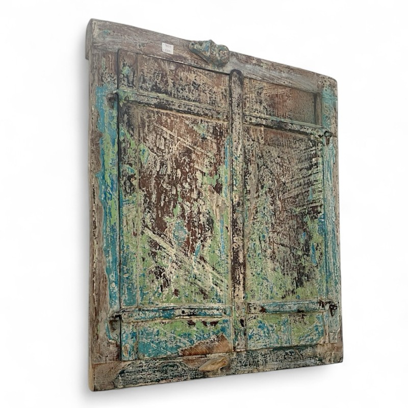 Antique Indian Window Frame Mirror with Distressed Patina